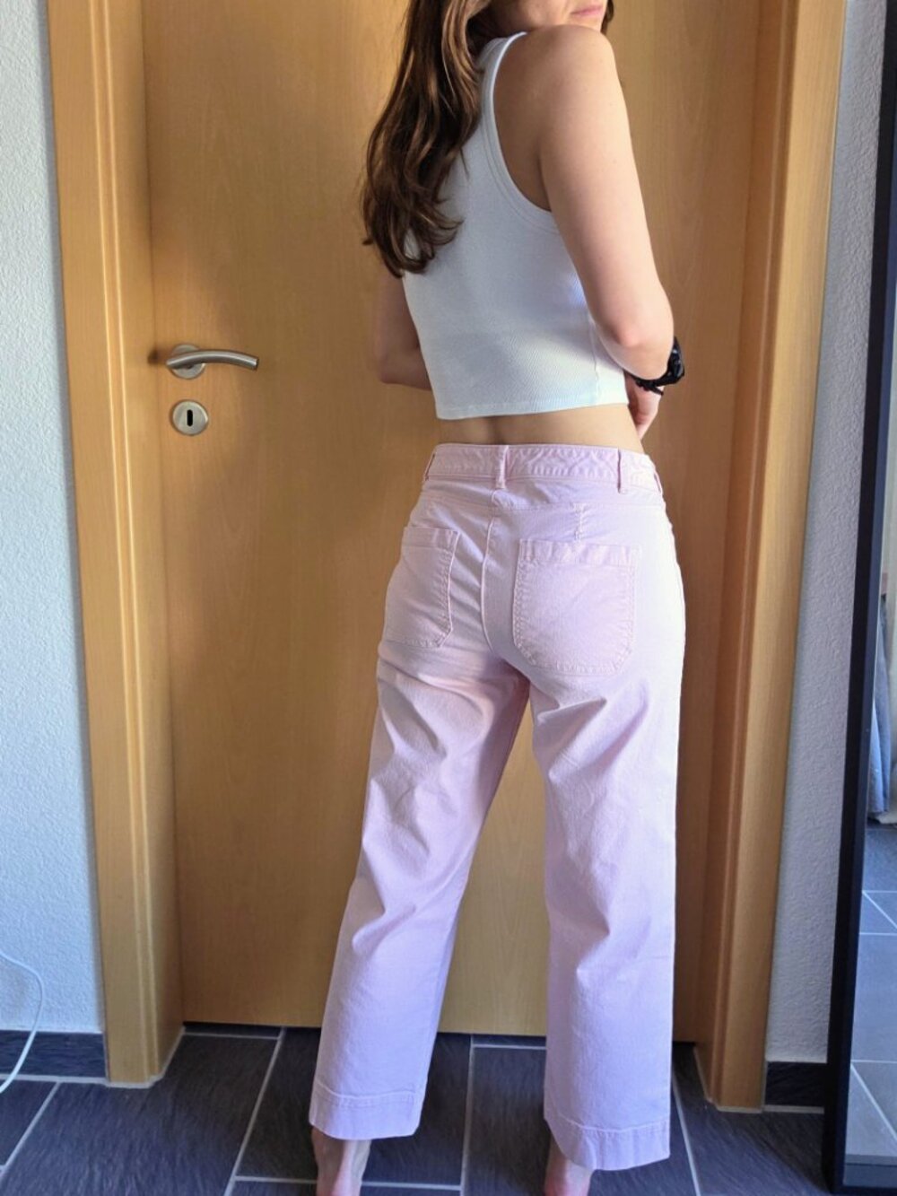 Old Navy Pink Elephant Ankle Crop Wide Leg Chino Pants Women's 6 - Picture 7 of 16